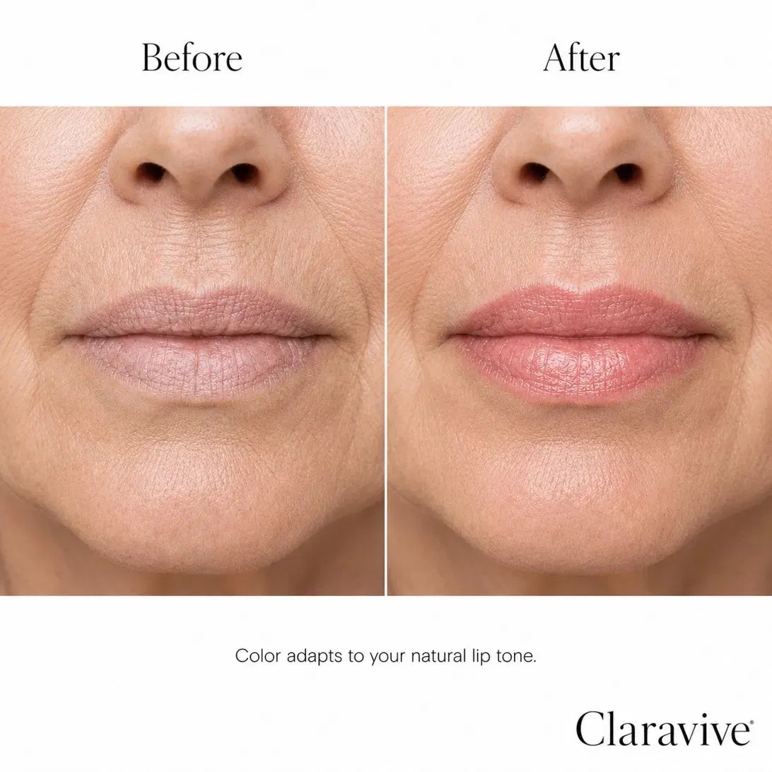 Before and After — color adapts to your natural lip tone