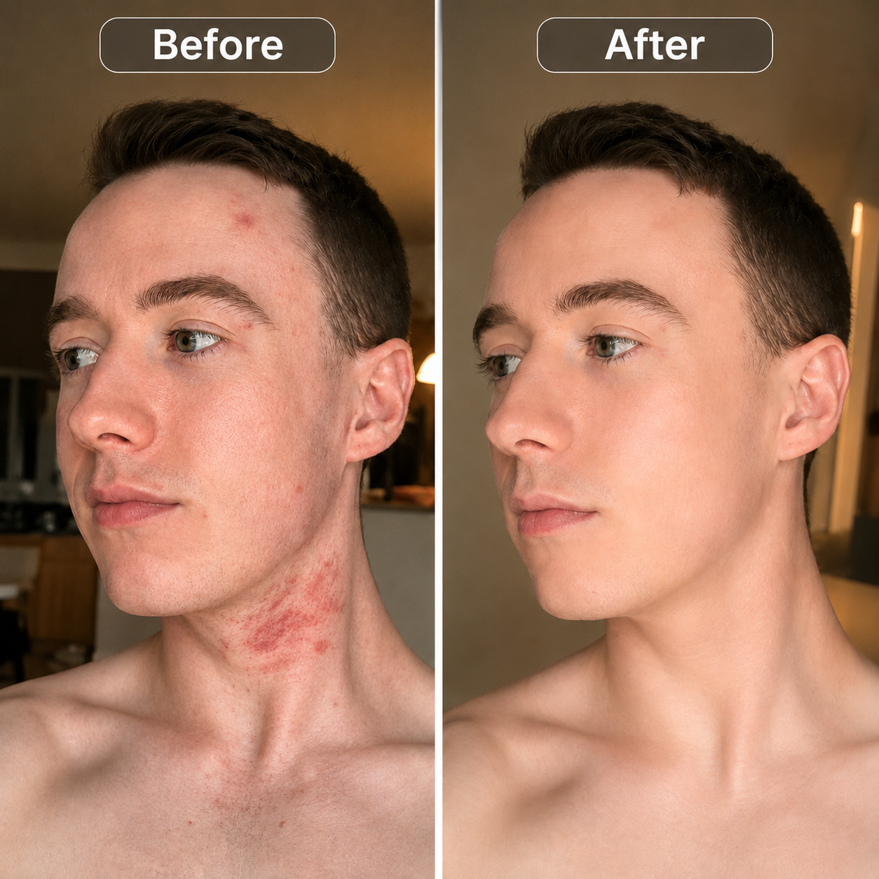 Before and after using Claravive Scar Repair Stick — acne scarring visibly reduced